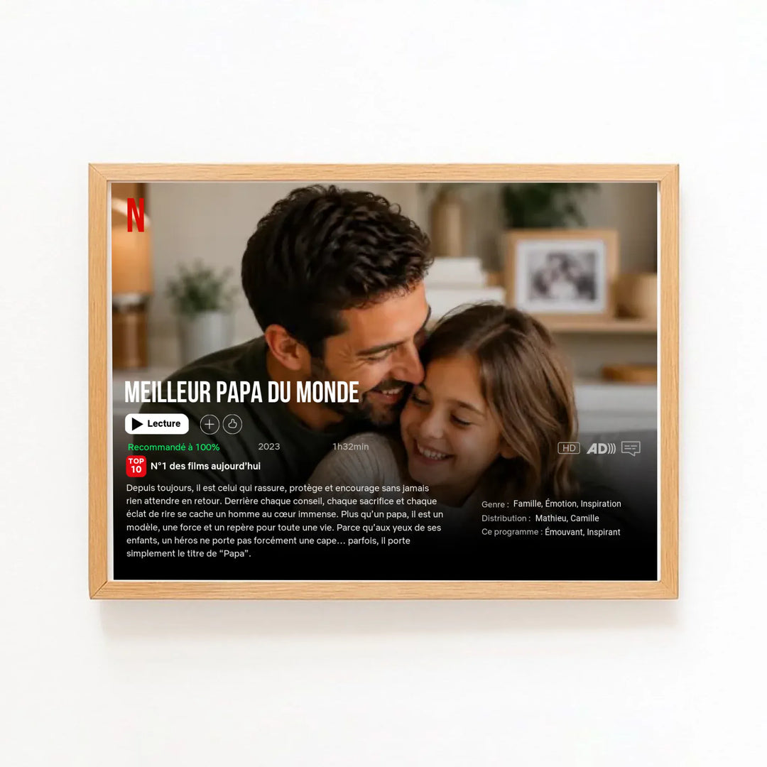 Affiche Netflix personnalisé - Fête des pères Horizontal / Bois Naturel / A4 21x29.7 cm