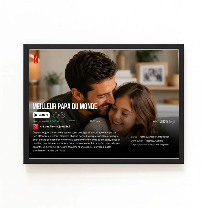 Affiche Netflix personnalisé - Fête des pères Horizontal / Bois Noir / A4 21x29.7 cm
