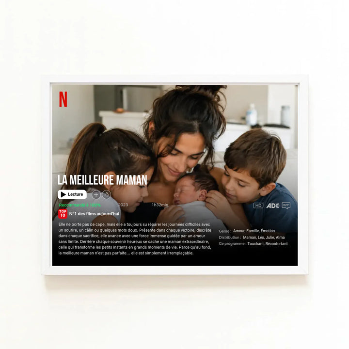 Affiche Netflix Personnalisée - la meilleure Maman Bois Blanc / A4 21x29.7 cm