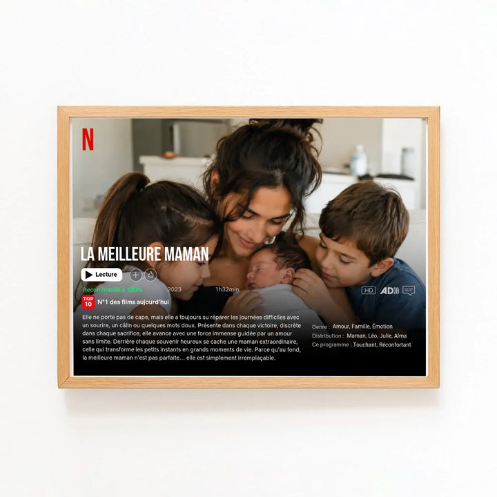 Affiche Netflix Personnalisée - la meilleure Maman Bois Naturel / A4 21x29.7 cm