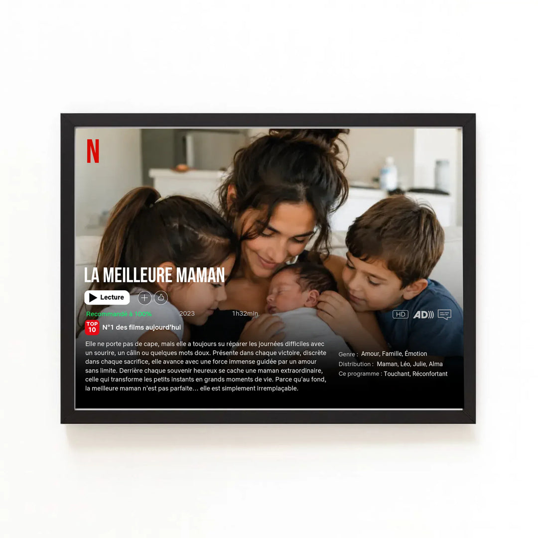 Affiche Netflix Personnalisée - la meilleure Maman Bois Noir / A4 21x29.7 cm