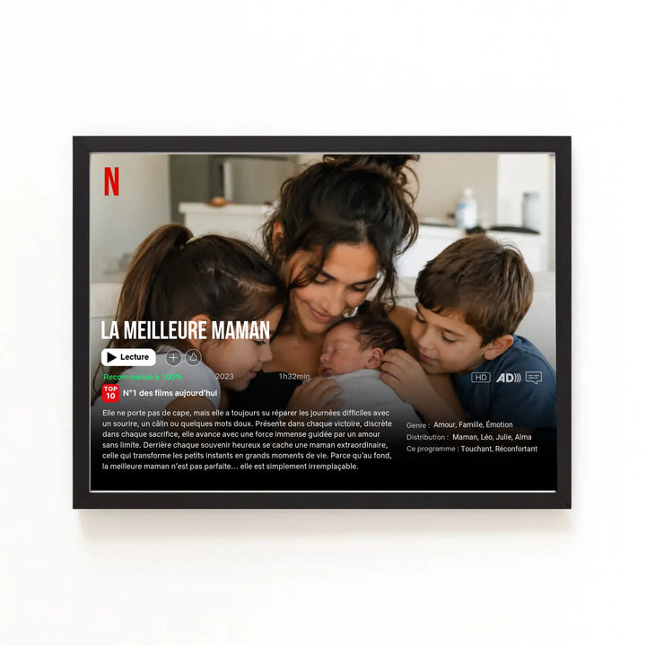 Affiche Netflix Personnalisée - la meilleure Maman Bois Noir / A4 21x29.7 cm