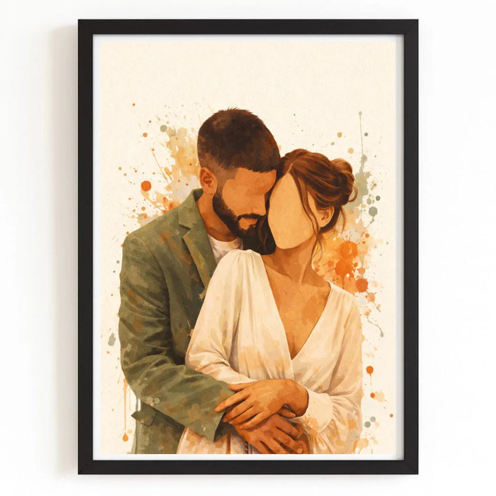 Affiche aquarelle couple personnalisée Bois Noir / A4 21x29.7 cm