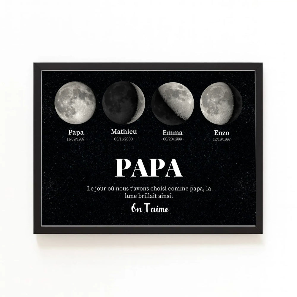 Cadeau symbolique naissance papa Affiche Paysage / Bois Noir / A4 21x29.7 cm