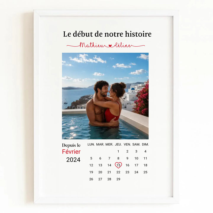 Affiche date de rencontre Affiche Portrait / Bois Blanc / A4 21x29.7 cm