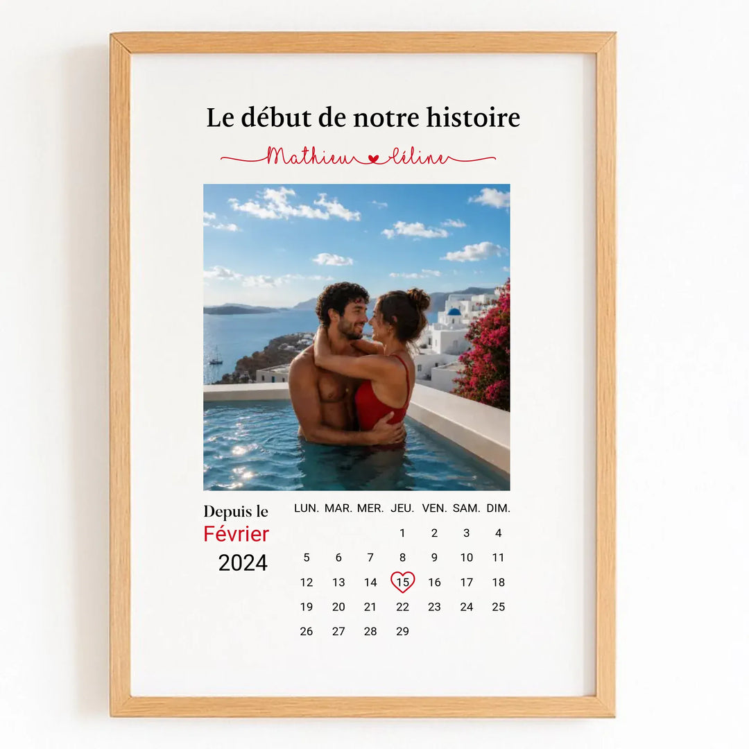 Affiche date de rencontre Affiche Portrait / Bois Naturel / A4 21x29.7 cm