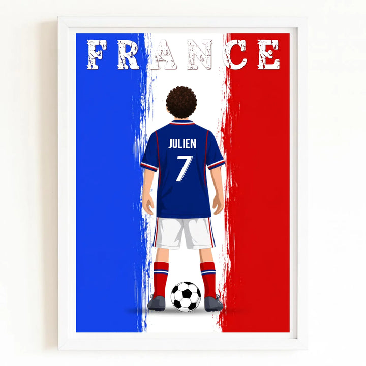Affiche Personnalisée - Enfant maillot de Foot France Bois Blanc / A4 21x29.7 cm