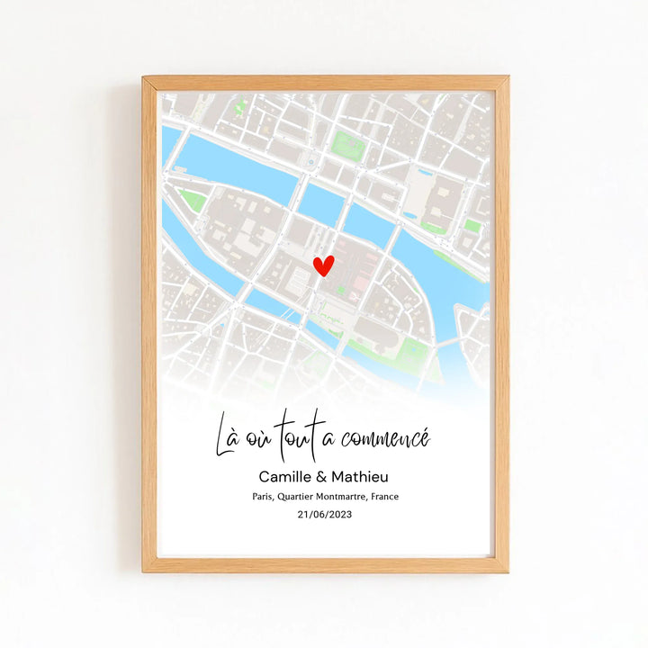 Affiche personnalisée lieu de rencontre Affiche Portrait / Bois Naturel / A4 21x29.7 cm