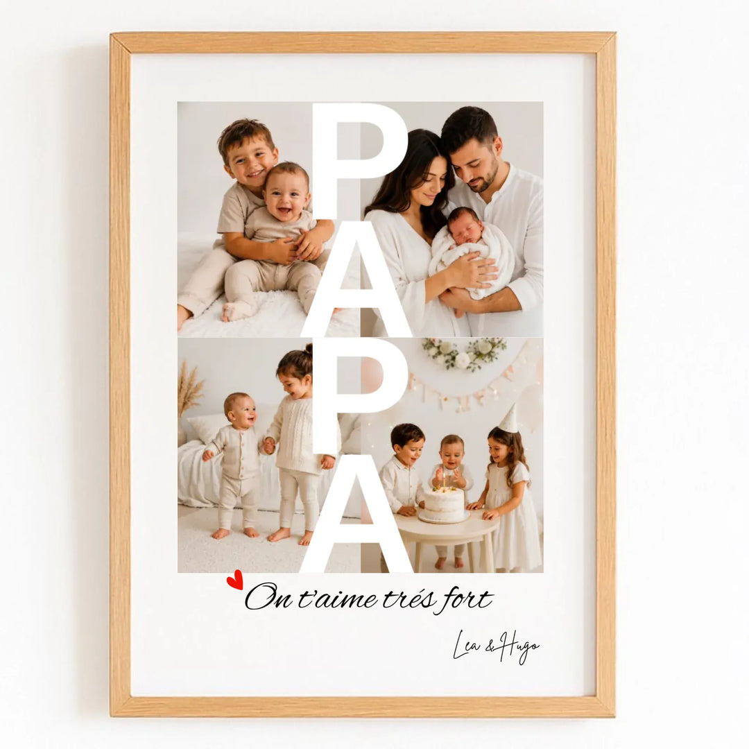 Affiche Papa Photo Affiche Portrait / Bois Naturel / A4 21x29.7 cm