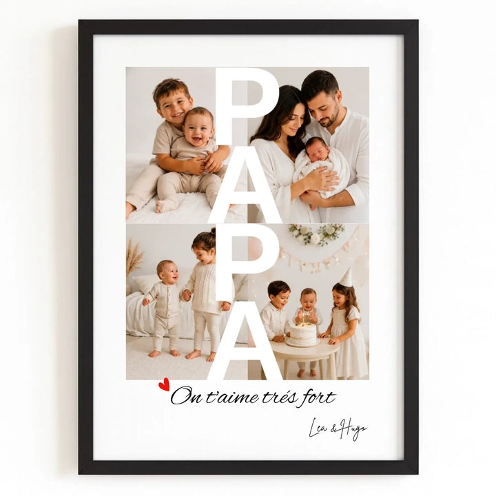 Affiche Papa Photo Affiche Portrait / Bois Noir / A4 21x29.7 cm