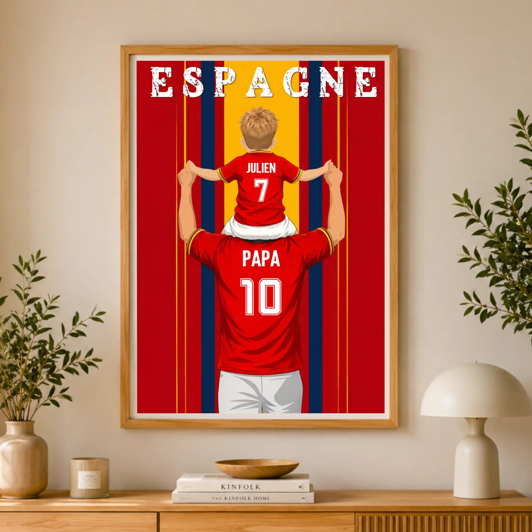 Affiche Personnalisée - Père et fils Maillot d'Espagne