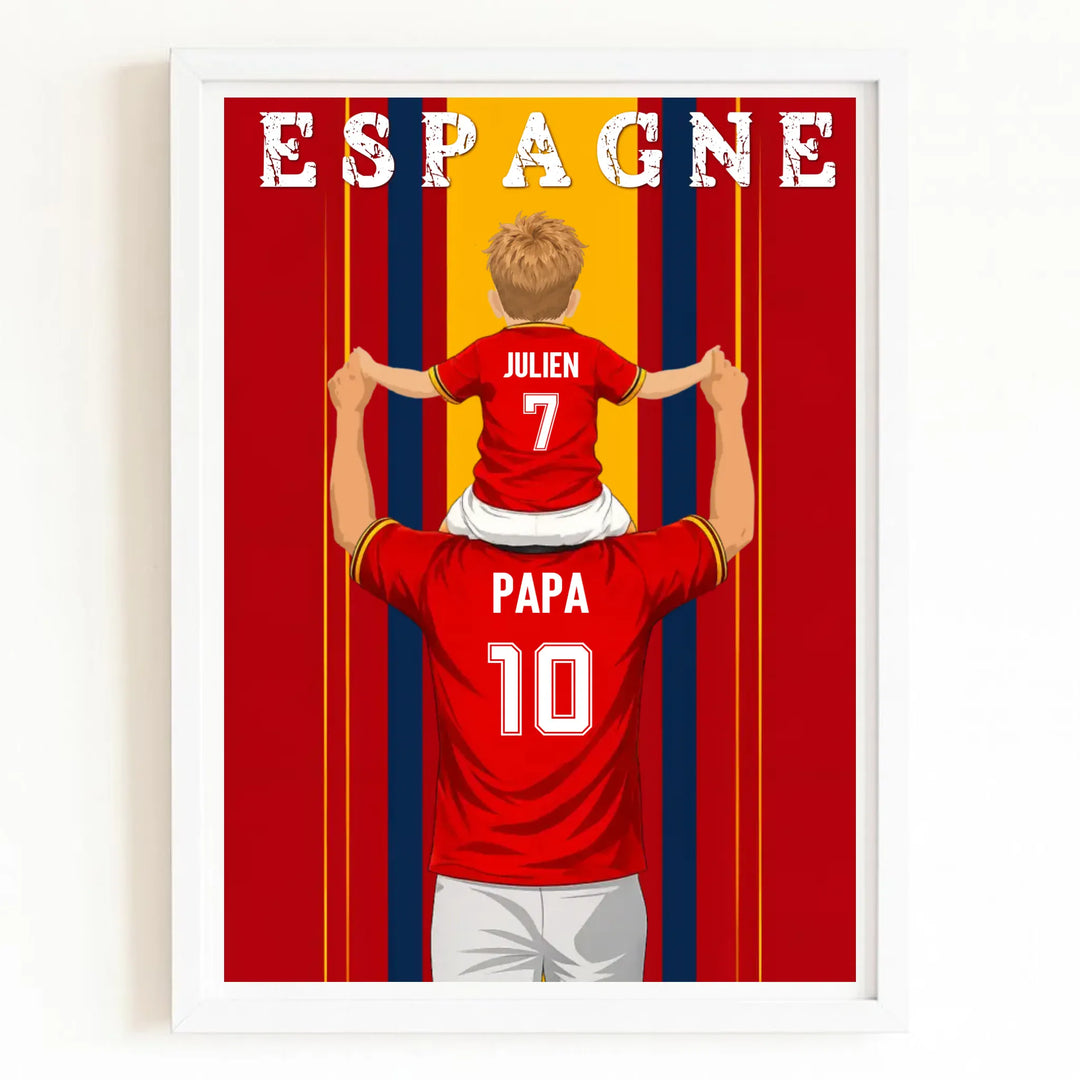 Affiche Personnalisée - Père et fils Maillot d'Espagne Bois Blanc / A4 21x29.7 cm
