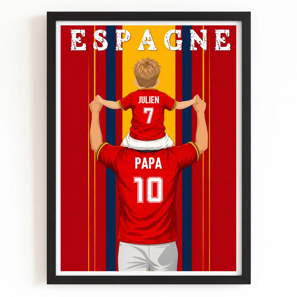Affiche Personnalisée - Père et fils Maillot d'Espagne Bois Noir / A4 21x29.7 cm