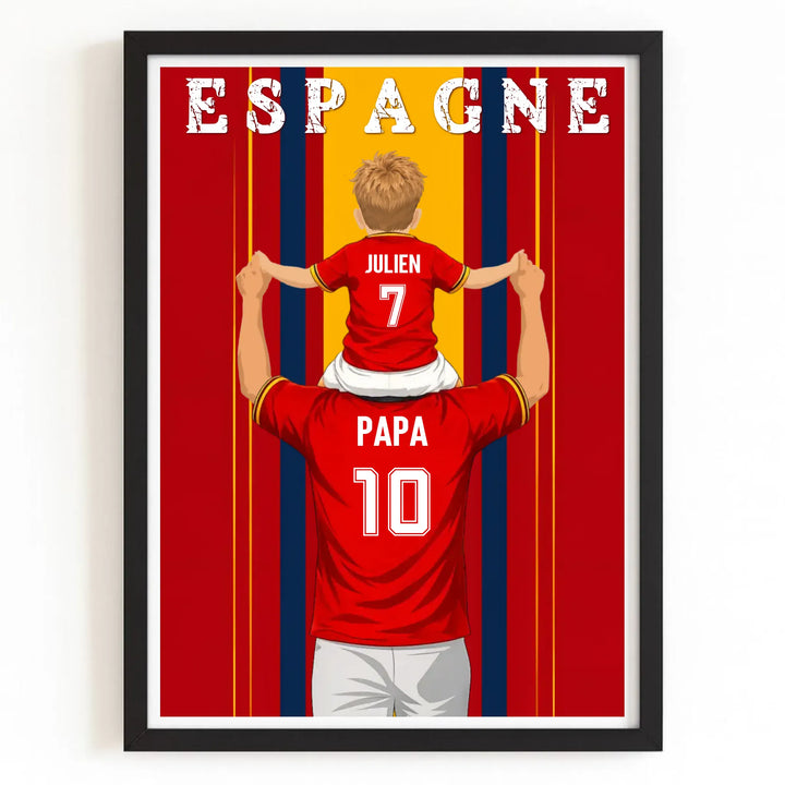 Affiche Personnalisée - Père et fils Maillot d'Espagne Bois Noir / A4 21x29.7 cm