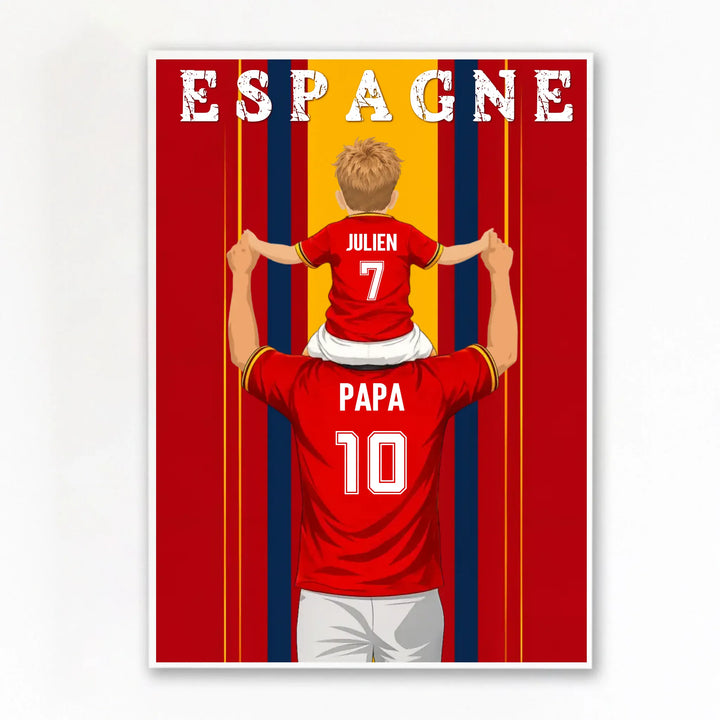 Affiche Personnalisée - Père et fils Maillot d'Espagne Poster sans cadre / A4 21x29.7 cm