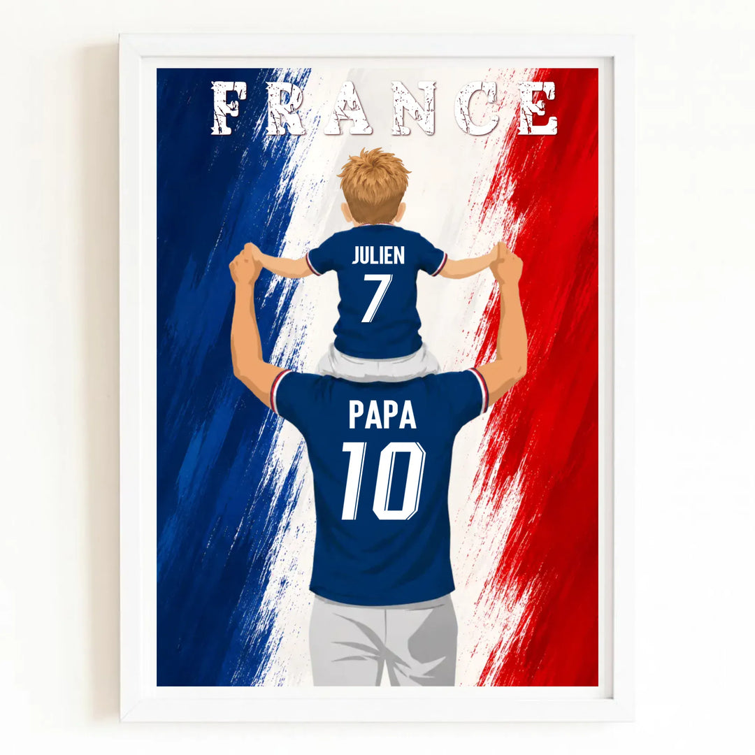 Affiche Personnalisée - Père et fils Maillot de France Bois Blanc / A4 21x29.7 cm