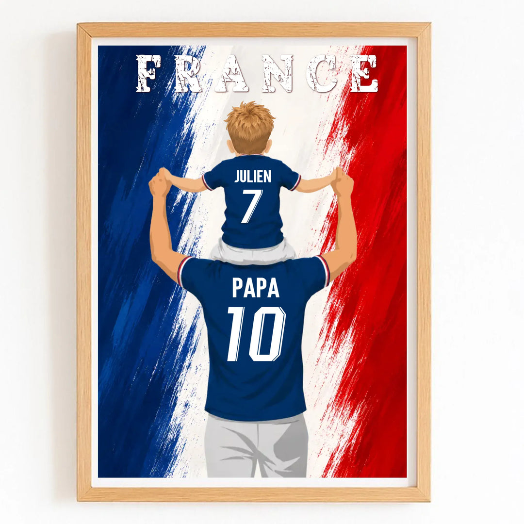 Affiche Personnalisée - Père et fils Maillot de France Bois Naturel / A4 21x29.7 cm