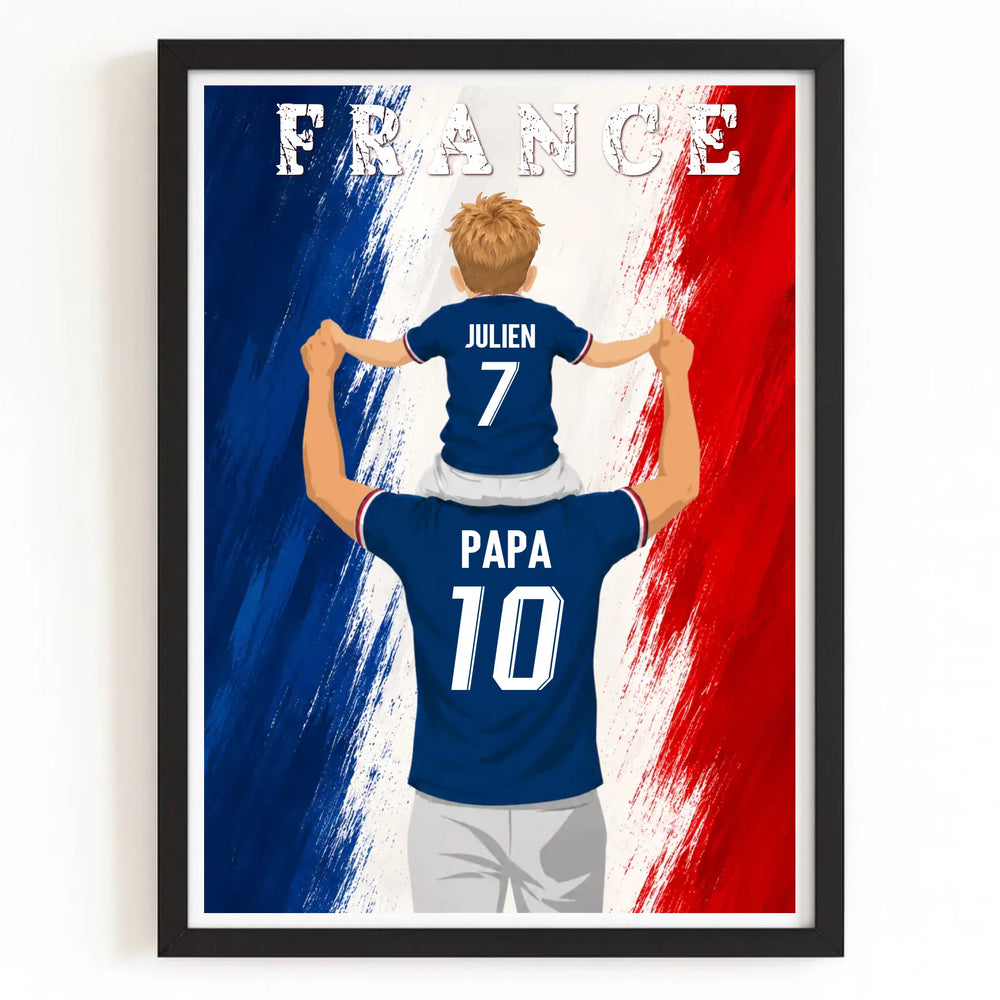 Affiche Personnalisée - Père et fils Maillot de France Bois Noir / A4 21x29.7 cm