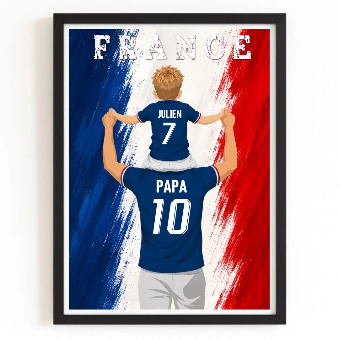 Affiche Personnalisée - Père et fils Maillot de France Bois Noir / A4 21x29.7 cm