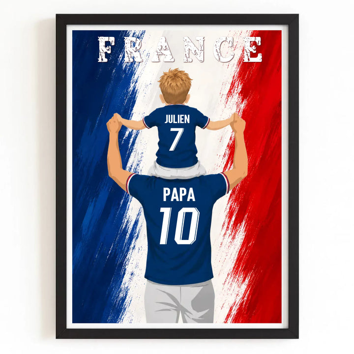 Affiche Personnalisée - Père et fils Maillot de France Bois Noir / A4 21x29.7 cm