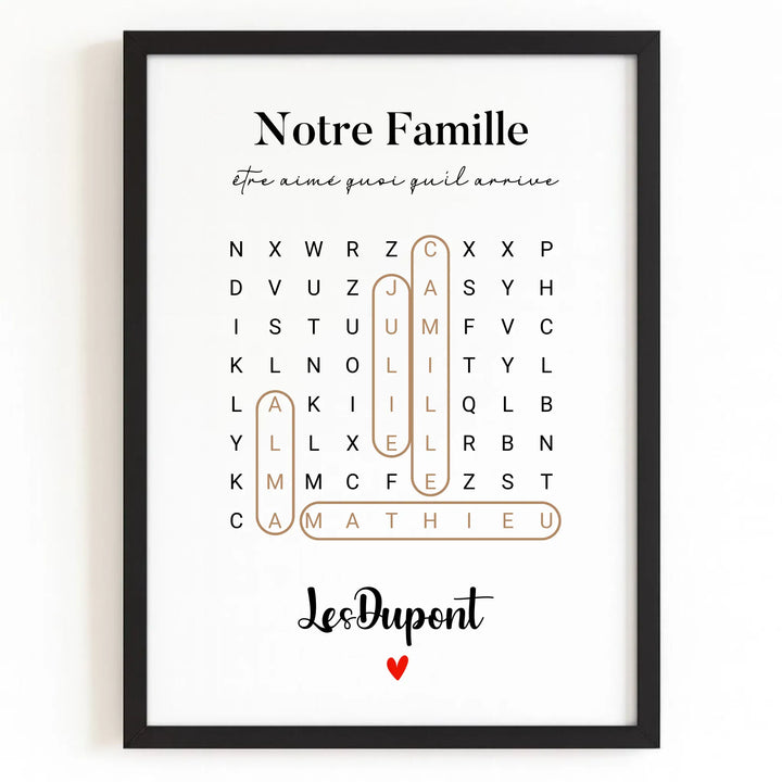 Affiche prénoms famille Affiche Portrait / Bois Noir / A4 21x29.7 cm