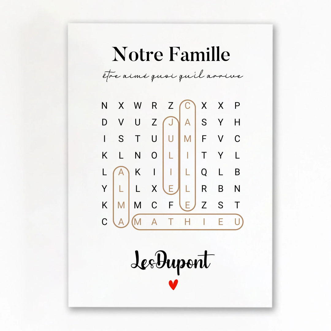 Affiche prénoms famille Affiche Portrait / Poster sans cadre / A4 21x29.7 cm