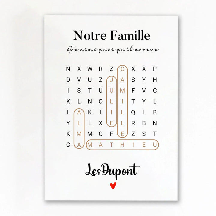 Affiche prénoms famille Affiche Portrait / Poster sans cadre / A4 21x29.7 cm
