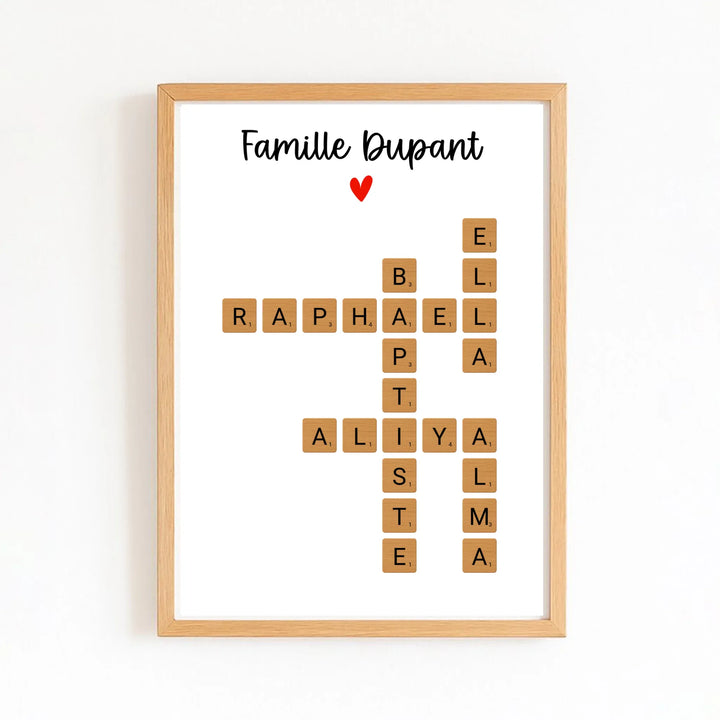 Affiche personnalisée famille prénom Affiche Portrait / Bois Naturel / A4 21x29.7 cm