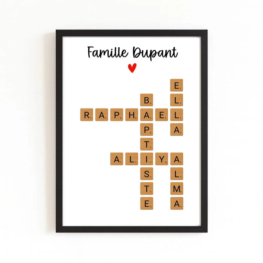 Affiche personnalisée famille prénom Affiche Portrait / Bois Noir / A4 21x29.7 cm
