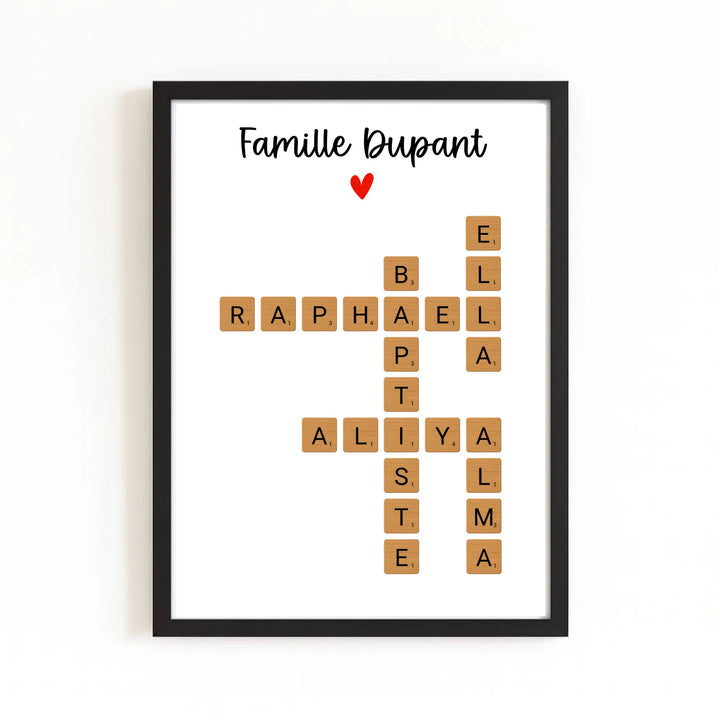 Affiche personnalisée famille prénom Affiche Portrait / Bois Noir / A4 21x29.7 cm