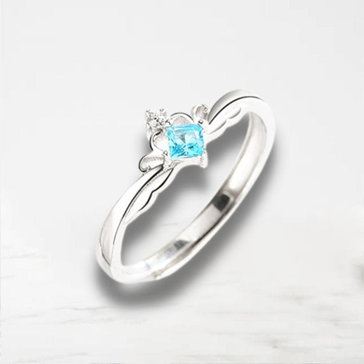 Bague Couple (Argent) Argent / Elle-Diamond Bleu / Ajustable