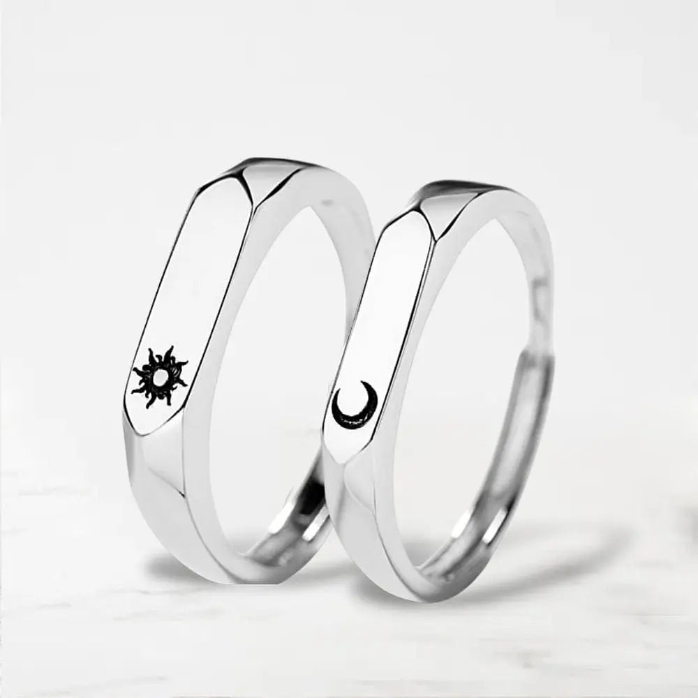 Bague Couple Lune Et Soleil Argent / Ajustable