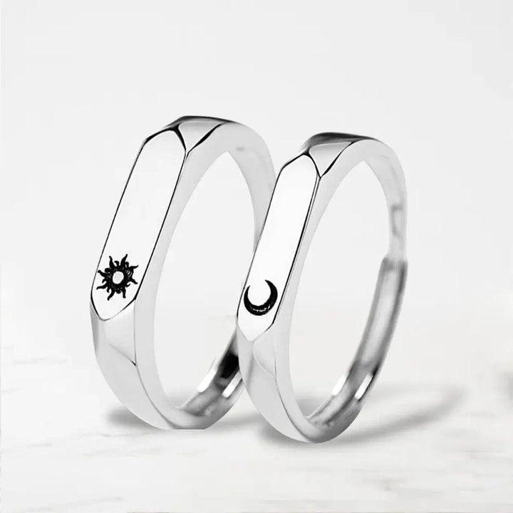 Bague Couple Lune Et Soleil Argent / Ajustable