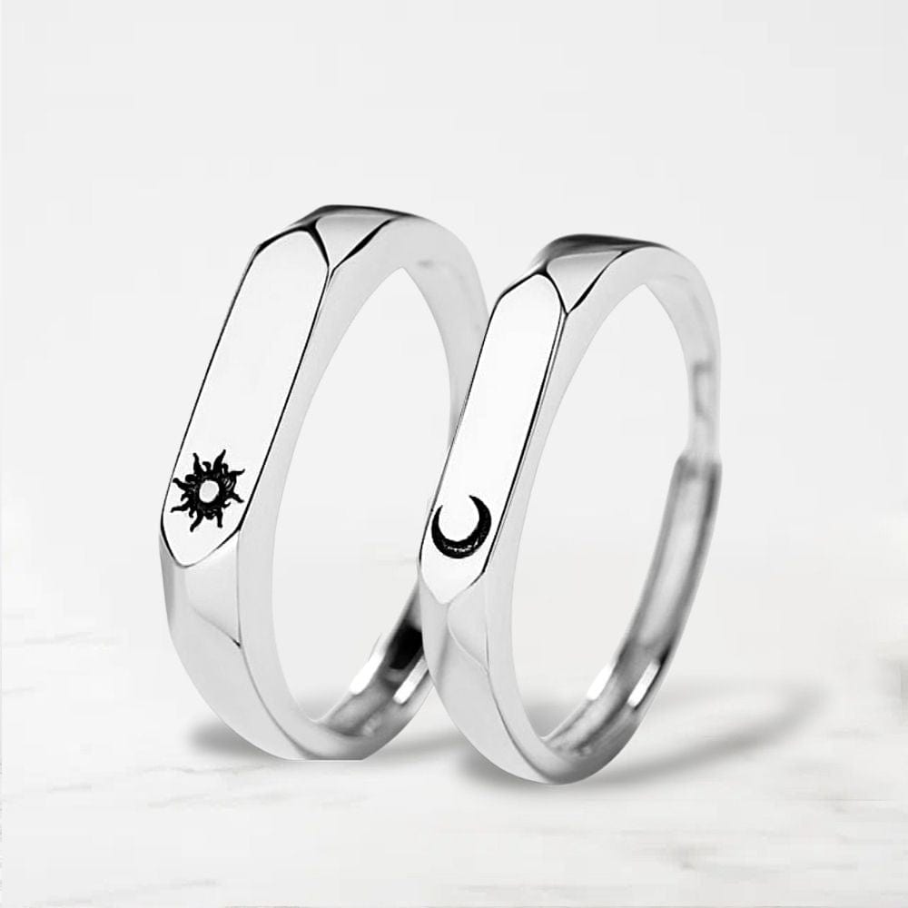 Bague Couple Lune Et Soleil Argent / Ajustable