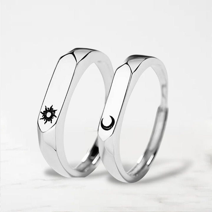 Bague Couple Lune Et Soleil Argent / Ajustable