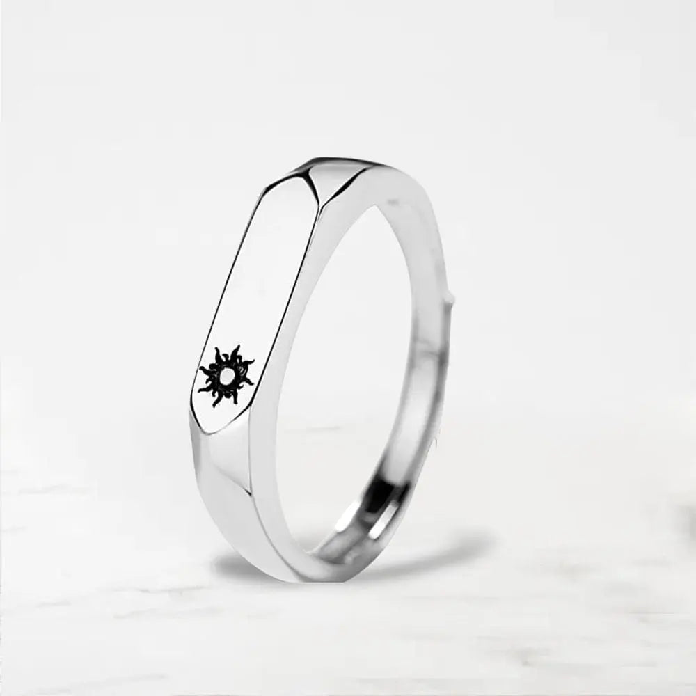 Bague Couple Lune Et Soleil Argent / Ajustable