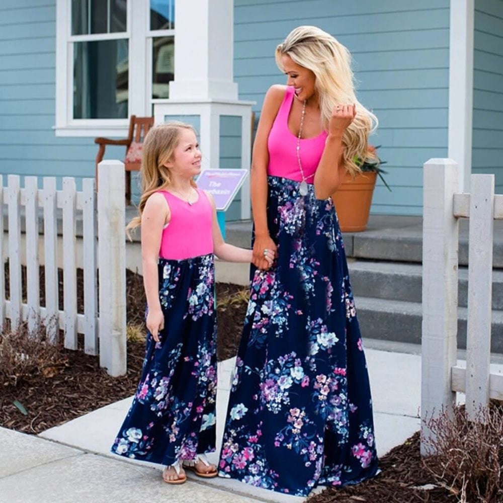 Belle Robe Maman Et Fille Pareille Bleu Marine / Maman XXL