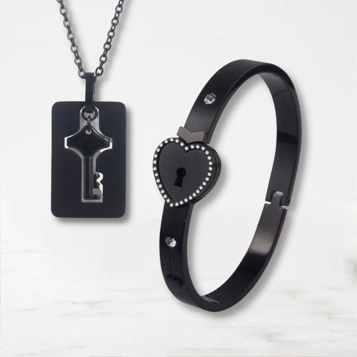 Bracelet Collier Couple Noir-Crystal