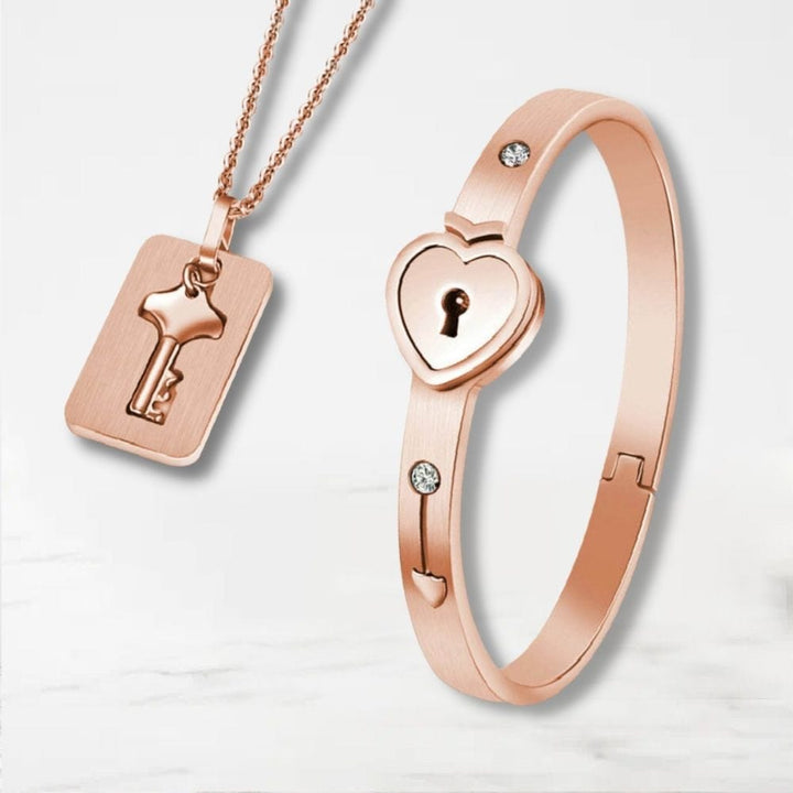 Bracelet Collier Couple Or-Rose