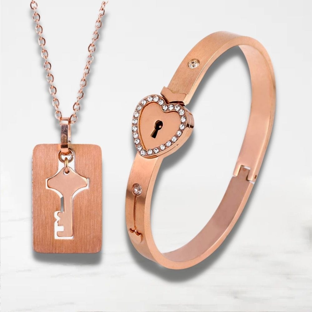 Bracelet Collier Couple Or-Rose-Crystal