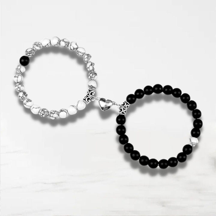 Bracelet Couple Aimanté Coeur Noir-Blanc / Ajustable