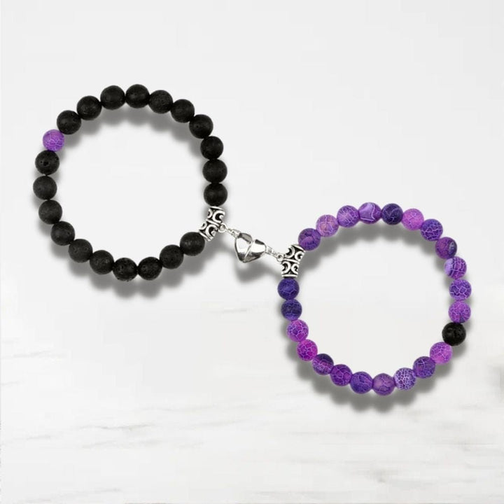 Bracelet Couple Aimanté Coeur Noir-Violet / Ajustable