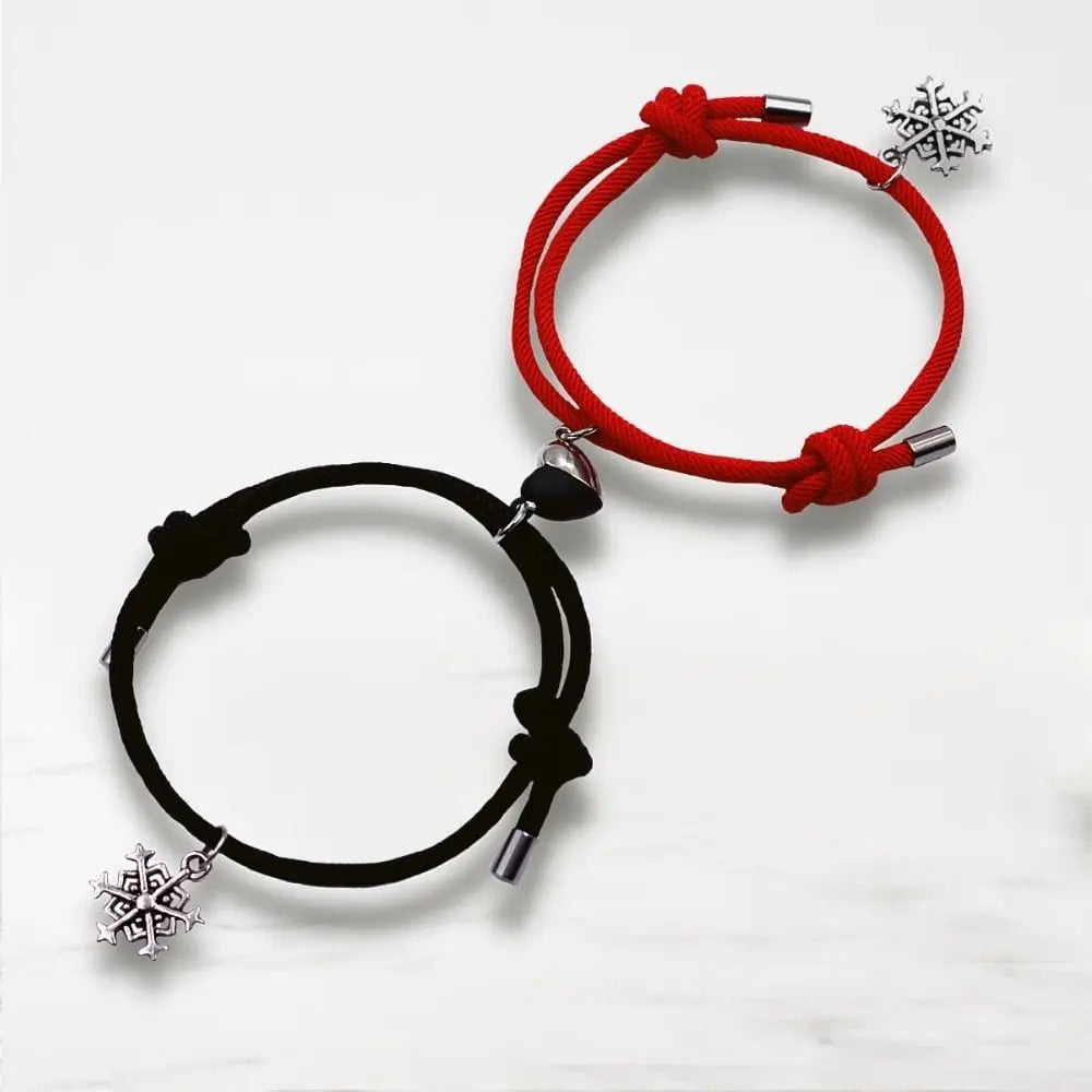 Bracelet Couple Coeur Bracelet Couple Quai Des Amours Noir-Rouge Ajustable