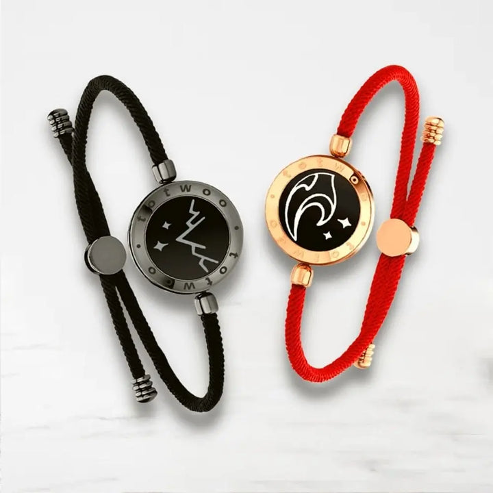 Bracelet Couple Connecté Bracelet Couple Quai Des Amours Noir-Rouge Ajustable
