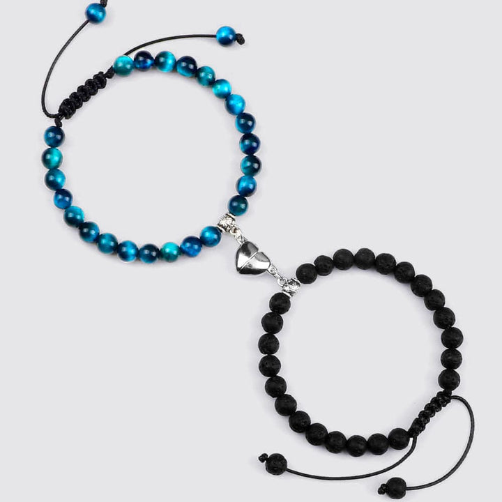 Bracelet Couple Distance Aimanté Lava-Oeil de Tigre / Ajustable