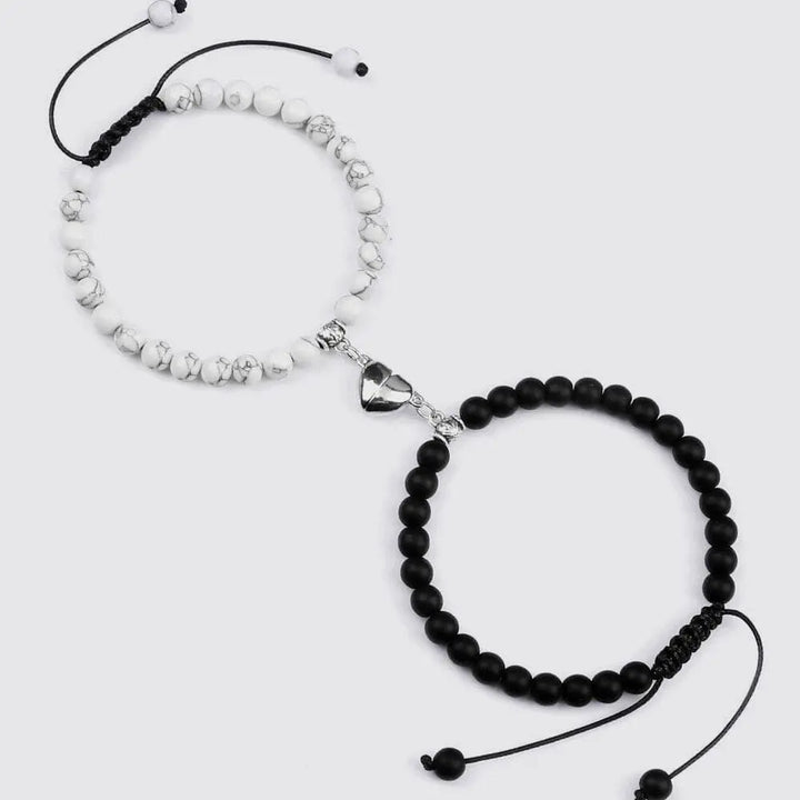 Bracelet Couple Distance Aimanté Matte-Blanc / Ajustable
