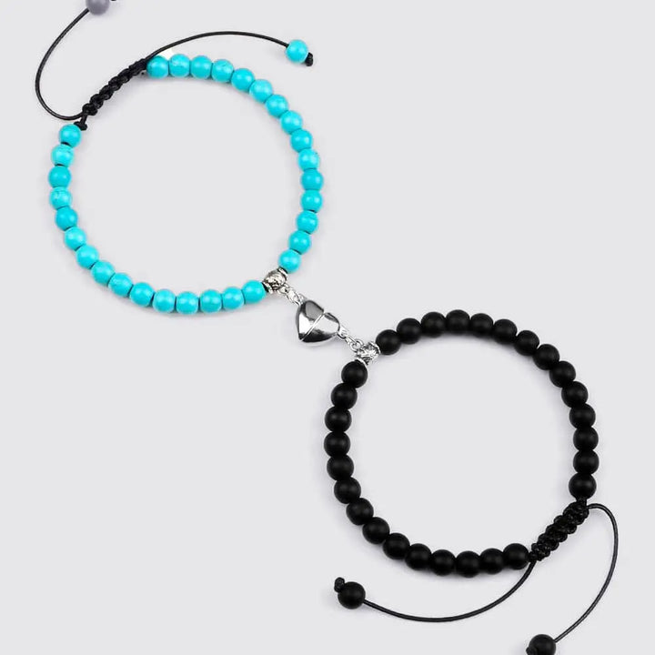 Bracelet Couple Distance Aimanté Matte-Bleu / Ajustable