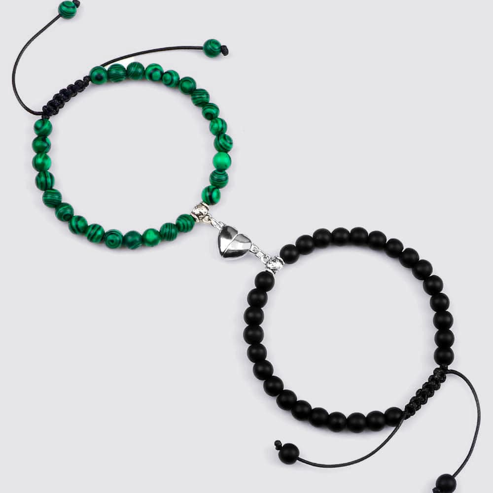 Bracelet Couple Distance Aimanté Matte-Malachite / Ajustable