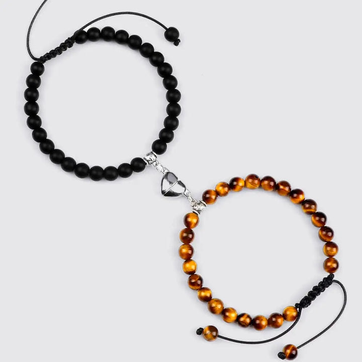 Bracelet Couple Distance Aimanté Matte-Oeil de Tigre / Ajustable
