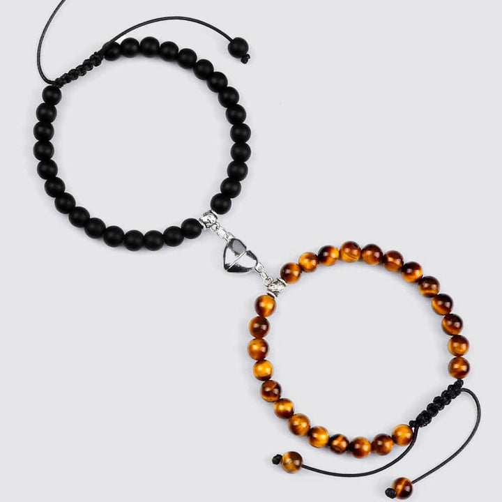 Bracelet Couple Distance Aimanté Matte-Oeil de Tigre / Ajustable
